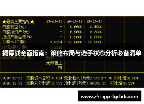 揭幕战全面指南:策略布局与选手状态分析必备清单 揭幕战全面指南:策略布局与选手状态分析必备清单